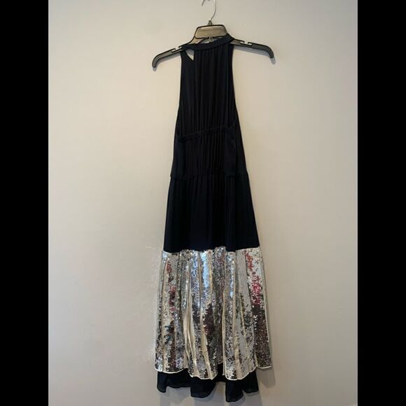 🔥💃Tibi Claude sequins layered halter silk Eve dress size 2 In black, NWT - Picture 4 of 10